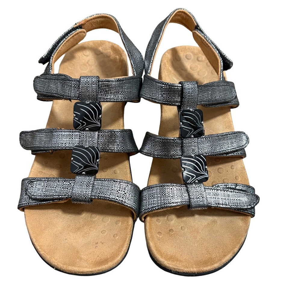 Vionic Black Metallic Sandals Comfort Orthotic Strappy Size 7